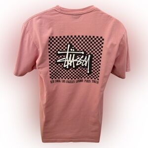 Stussy Pink Checkered Graphic Tee